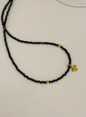 黑色复古黑尖晶项链S925银轻奢小众新中式高级感颈链配裙子银饰