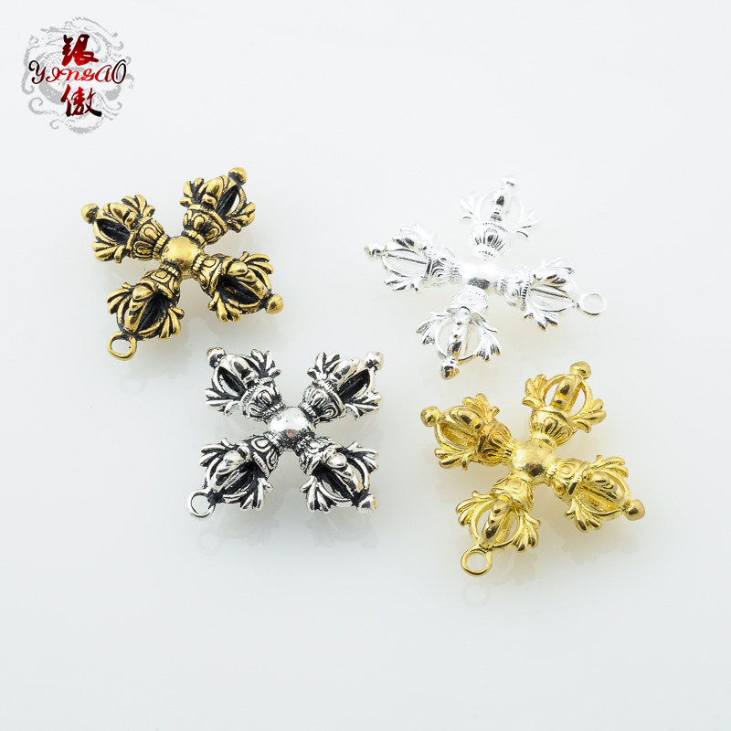 银傲 复古黄铜十字金刚杵挂坠挂件吊坠 法器念珠108菩提子DIY配饰