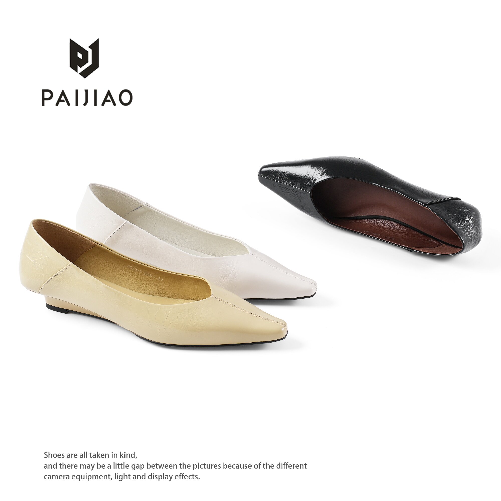 排角法式简约V口尖头单鞋女夏软底不累脚乐福鞋通勤工鞋MX6033-1