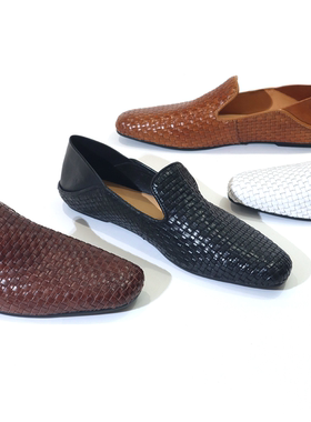 马皮编织复古意大利经典款方头英伦乐福设计单鞋低跟女鞋XD113011