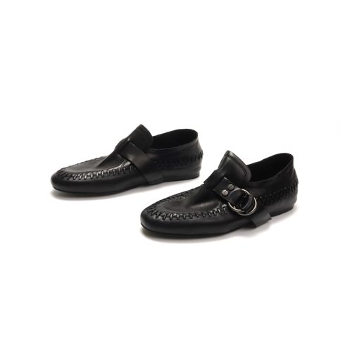 排角平底圆头马皮搭扣乐福鞋