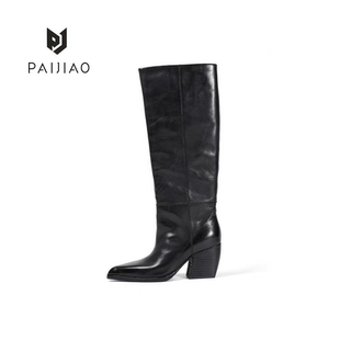靴SW1088 尖头马皮跟靴骑士尖头时尚 高端过膝高筒靴女靴长筒时装
