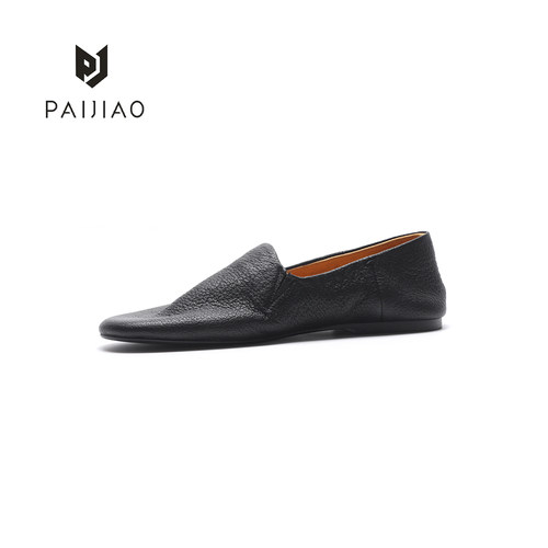 排角小众鹿皮圆头极简单鞋超软