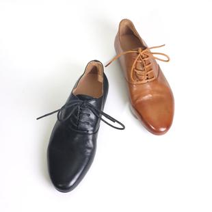 女XBH6512 女复古平底圆头乐福鞋 欧货马皮英伦风系带小皮鞋 新款