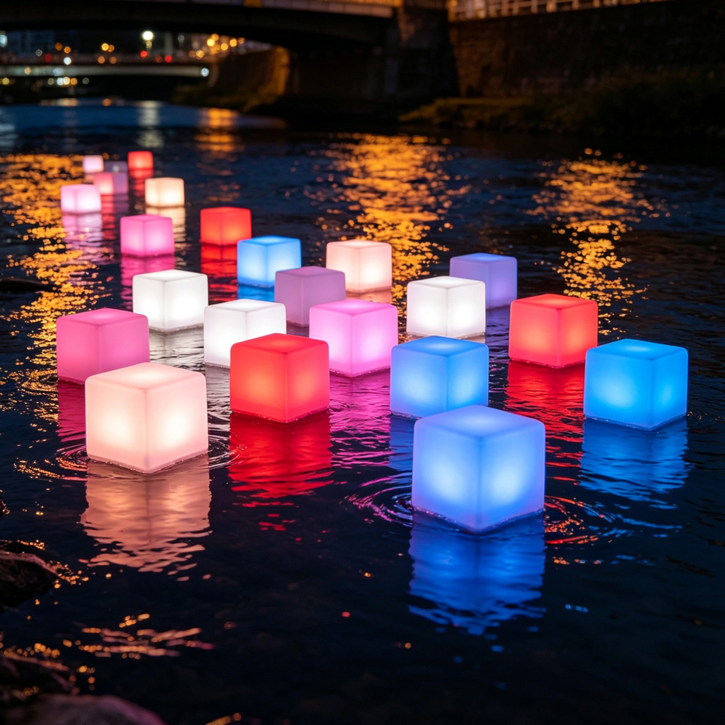 户外防水方块泳池漂浮灯七彩立方体发光灯庭院夜景酒吧桌面氛围灯