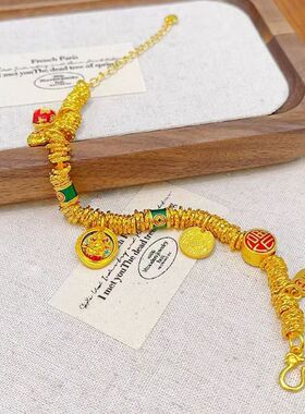韦雪同款沙金烧蓝珐琅黄财神小胖福盘缠手链国风五路财神女款手串