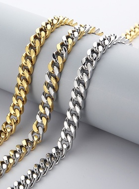 日韩风钛钢8/11/12mm古巴链男士项链 时尚四面磨粗链条饰品项饰