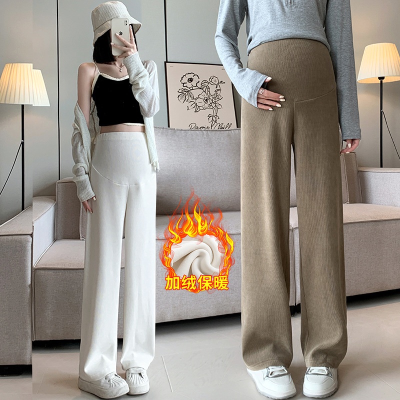 孕妇装品质欧棉绒秋冬款加绒加厚孕妇裤宽松阔腿裤长裤托腹裤外