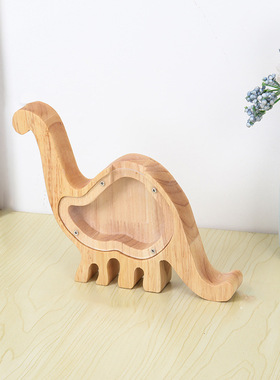 木质存钱罐橡胶木储蓄罐英文字母透明创意家居装饰摆件投币