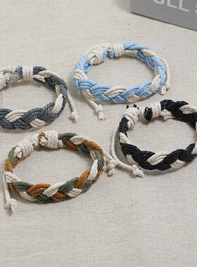 新款彩色麻绳情侣手链民族风手工编织手链简约韩版小清新学生