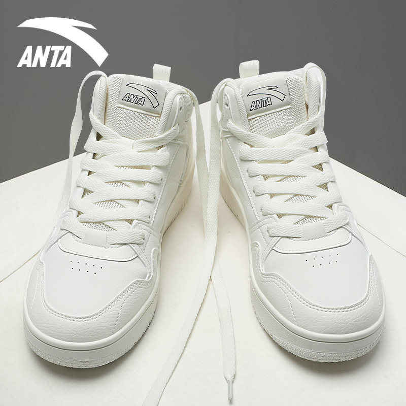 安踏运动板鞋男士高帮白色aj空军一号2024春季新款学生潮流休闲鞋