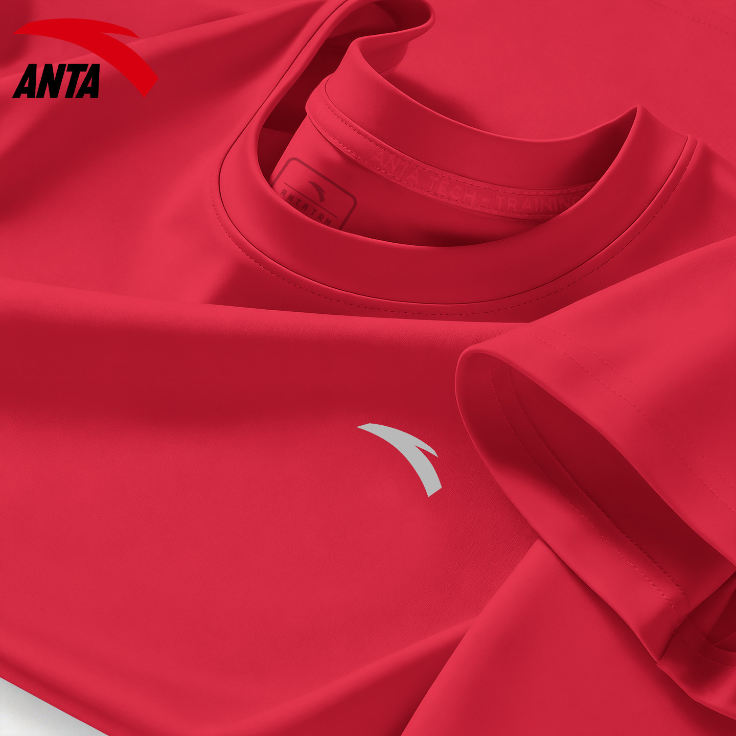 安踏红色速干t恤男士吸湿排汗透气速干夏季新款圆领羽毛球服半袖