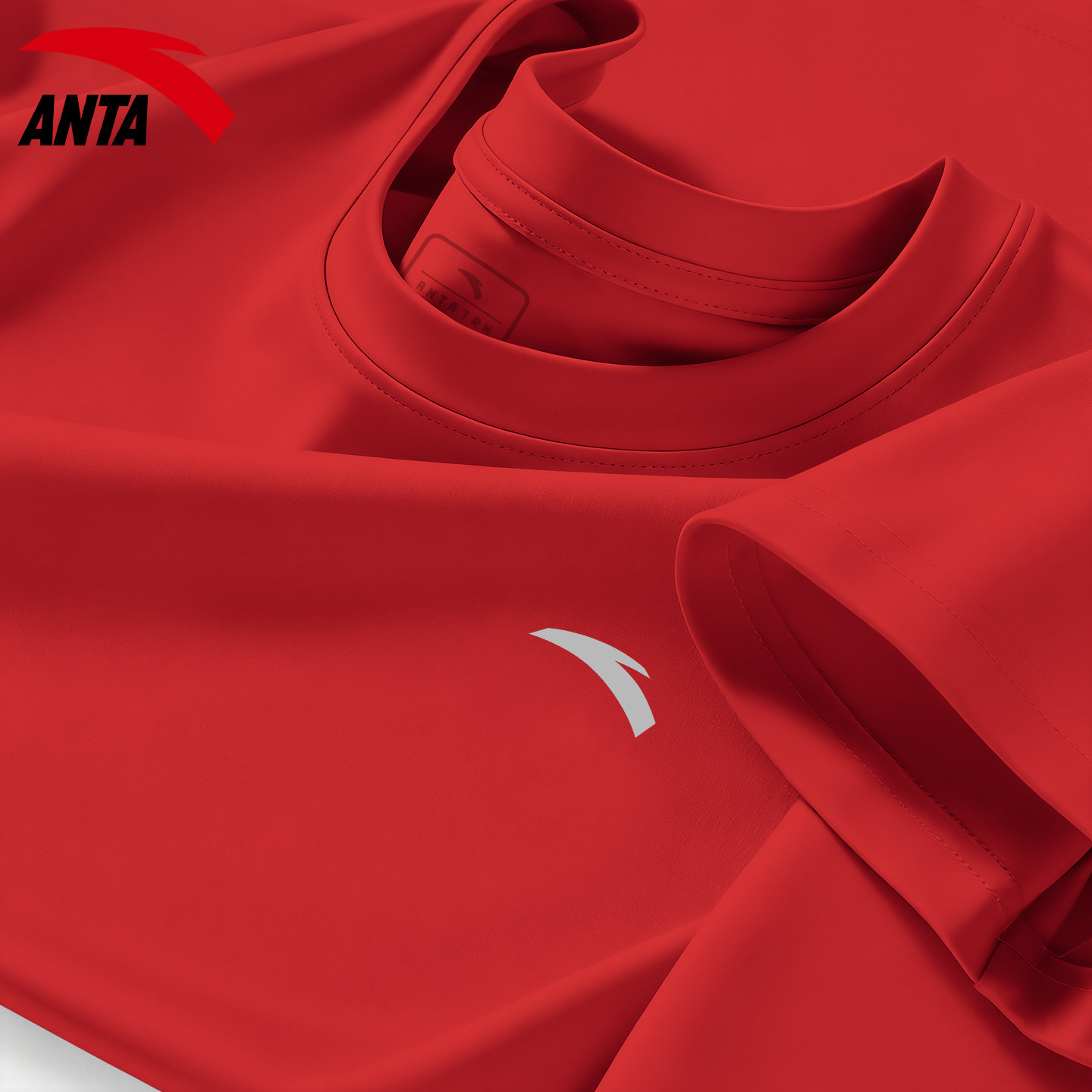 安踏红色速干t恤男士吸湿排汗透气速干夏季新款圆领羽毛球服半袖