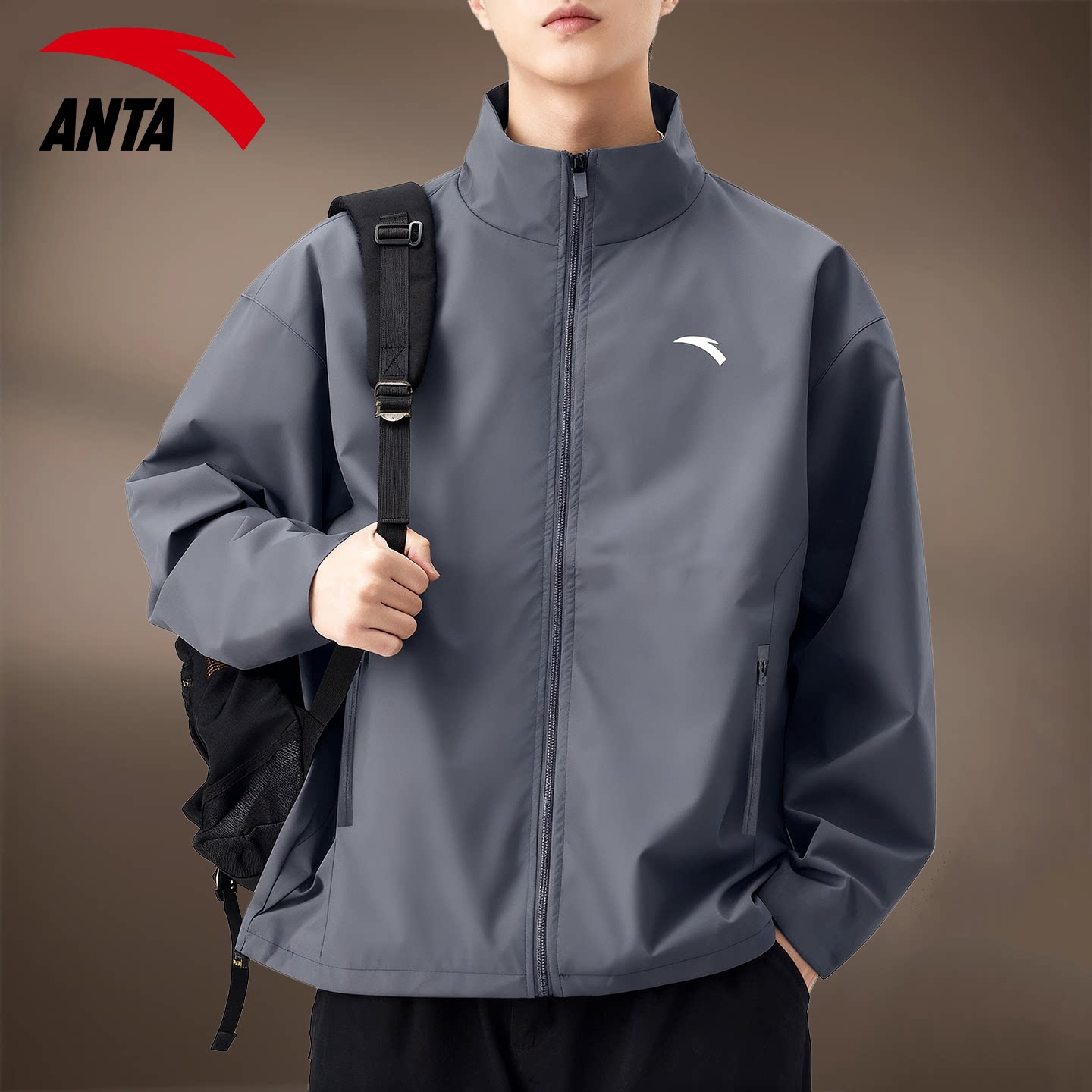 安踏外套男装青少年立领休闲2026春季新款简约宽松防风保暖运动服