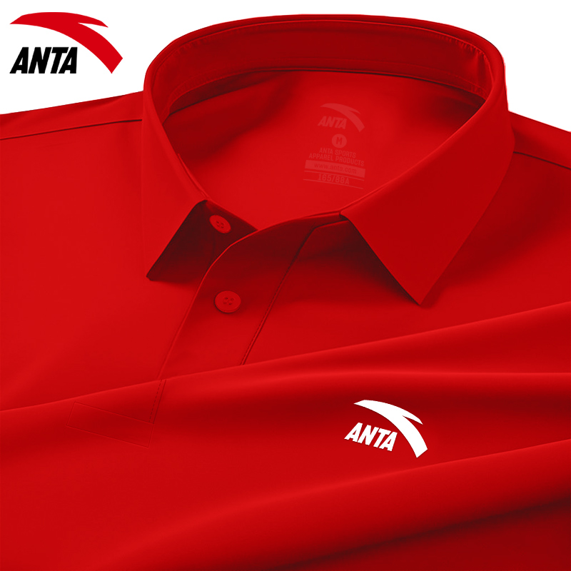 安踏红色短袖男polo衫