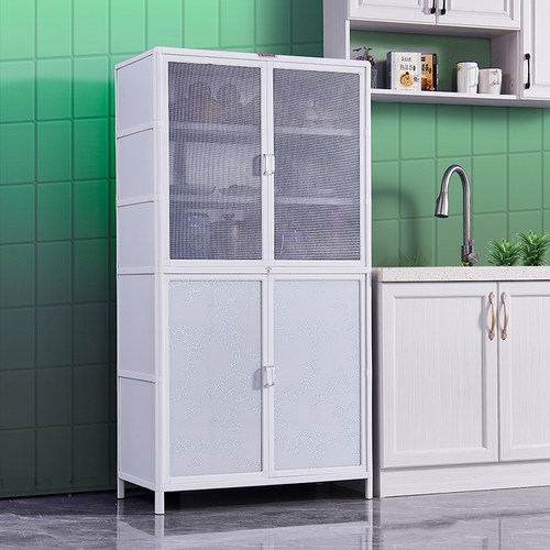 简约收纳杂物柜钢化玻璃家用碗柜