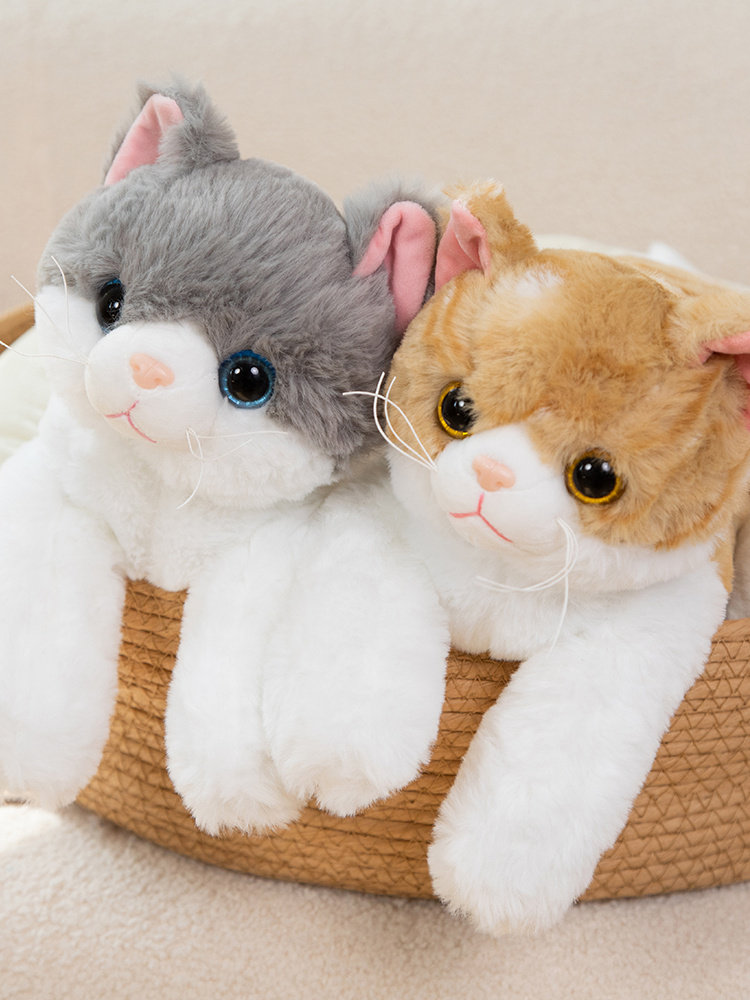 시뮬레이션 고양이 인형 얼룩 고양이 플러시 장난감 인형 고양이 별 귀여운 포옹 및 어린이를위한 진정 선물