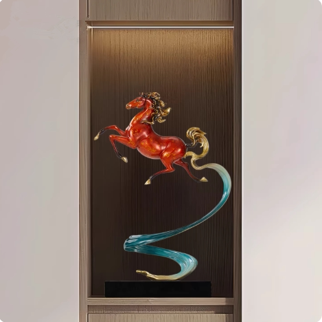 铜新中式红色马摆件客厅玄关电视柜台面酒柜老板办公室高档工艺品