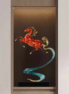 铜新中式红色马摆件客厅玄关电视柜台面酒柜老板办公室高档工艺品