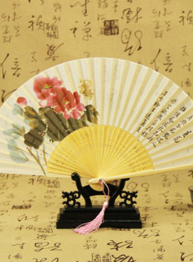 中国风真丝印花古典小巧折叠扇