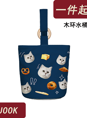 CJOOK来图定制宝宝头像帆布包diy猫咪照片印logo手提木环水桶包女