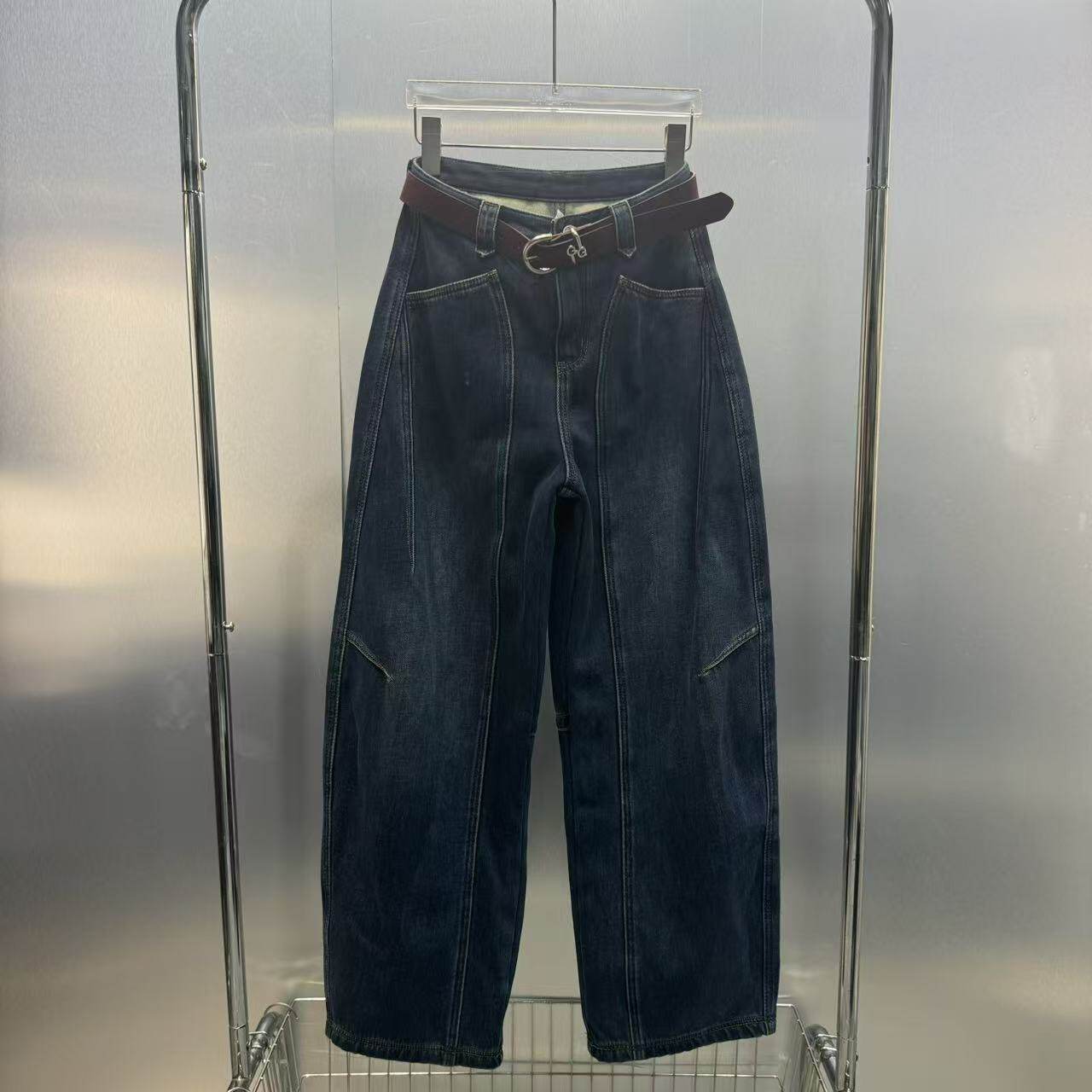 深圳南油2025冬季新款小众设计港风复古腰带高腰弯刀加厚牛仔裤潮,女装/女士精品,牛仔裤,淘宝优惠券,粉丝福利购,淘宝优惠卷