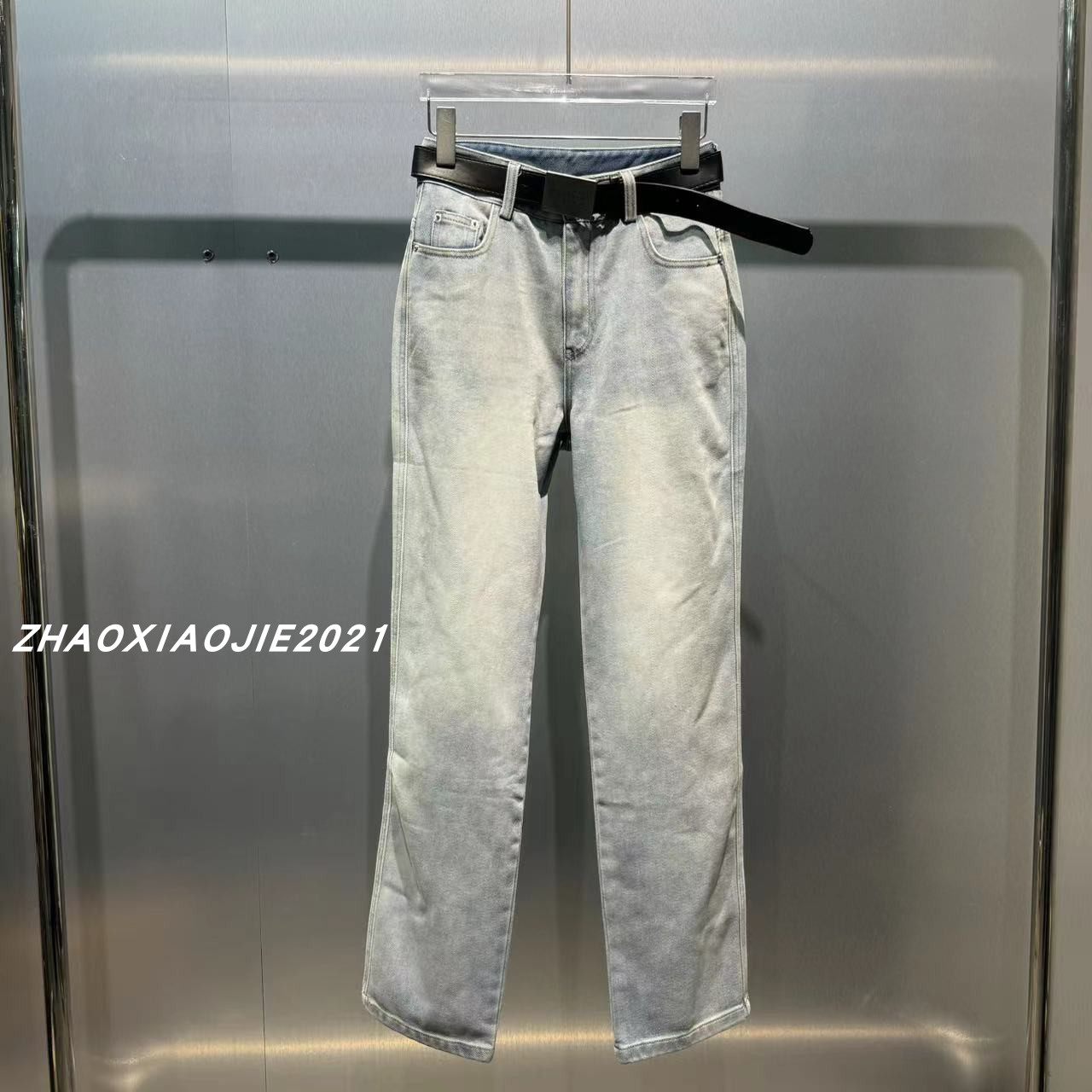 欧洲站2023冬季新款MMM6新款数字腰带抓绒水洗时尚保暖牛仔直筒裤,女装/女士精品,牛仔裤,淘宝优惠券,粉丝福利购,淘宝优惠卷