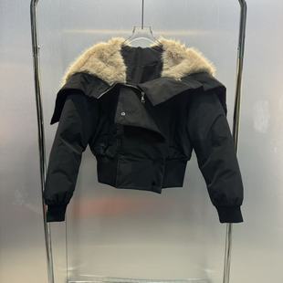 深圳南油2025冬季新款小众设计撞色毛领派克服女短款收腰羽绒服潮