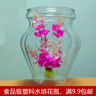 水培塑料花瓶带定植篮透明自动浇水花盆棉绳加深篮植物无底孔容器