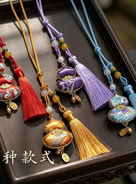 成品手工仿宋锦新中式紫色流苏国风葫芦吊坠挂饰挂件车载钥匙扣