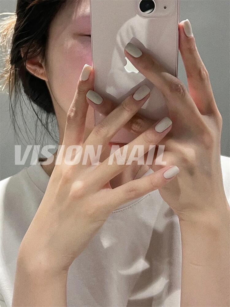 vision nail 象牙白磨砂纯色美甲贴片成品可拆卸手工穿戴甲片