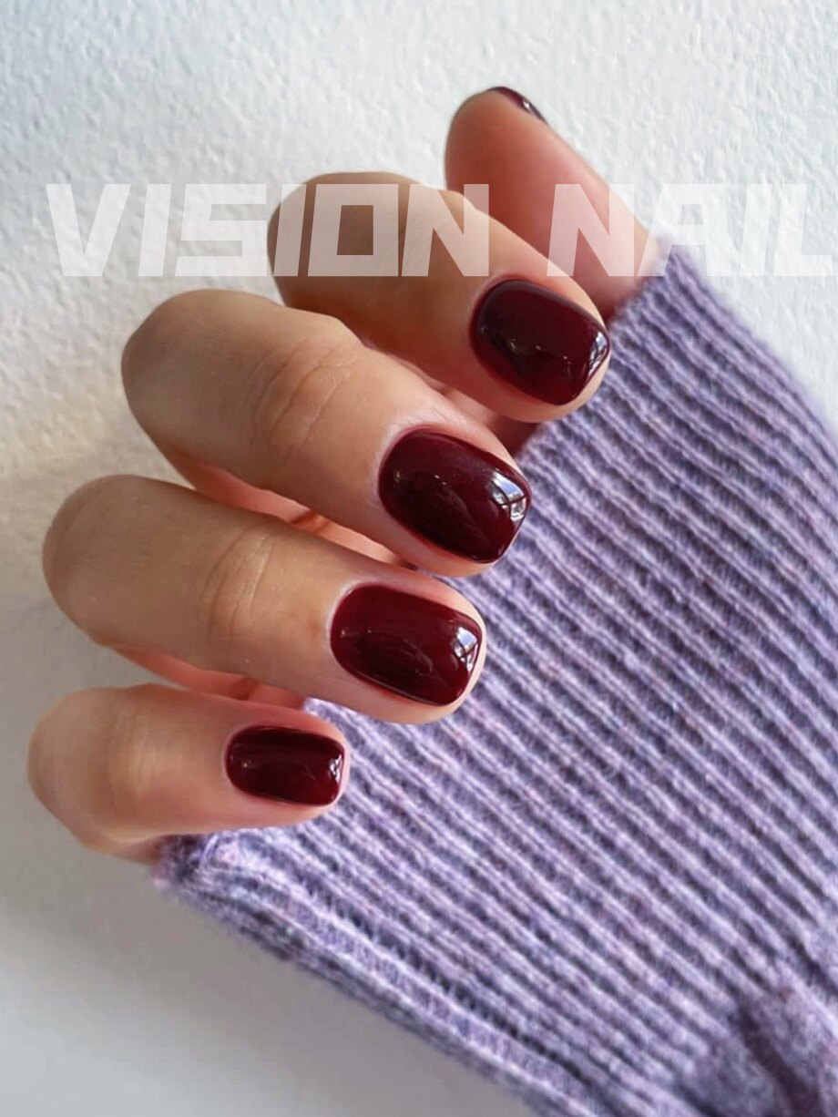 vision nail显白深酒红短款纯色美甲可拆卸成品穿戴甲片