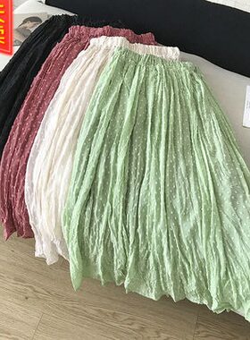 小众翠绿色波点遮胯百褶半身裙