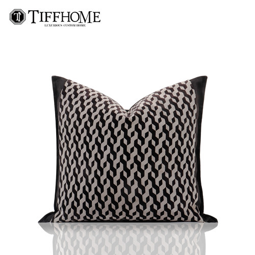 蒂芙家居黑灰方形割绒拼接抱枕