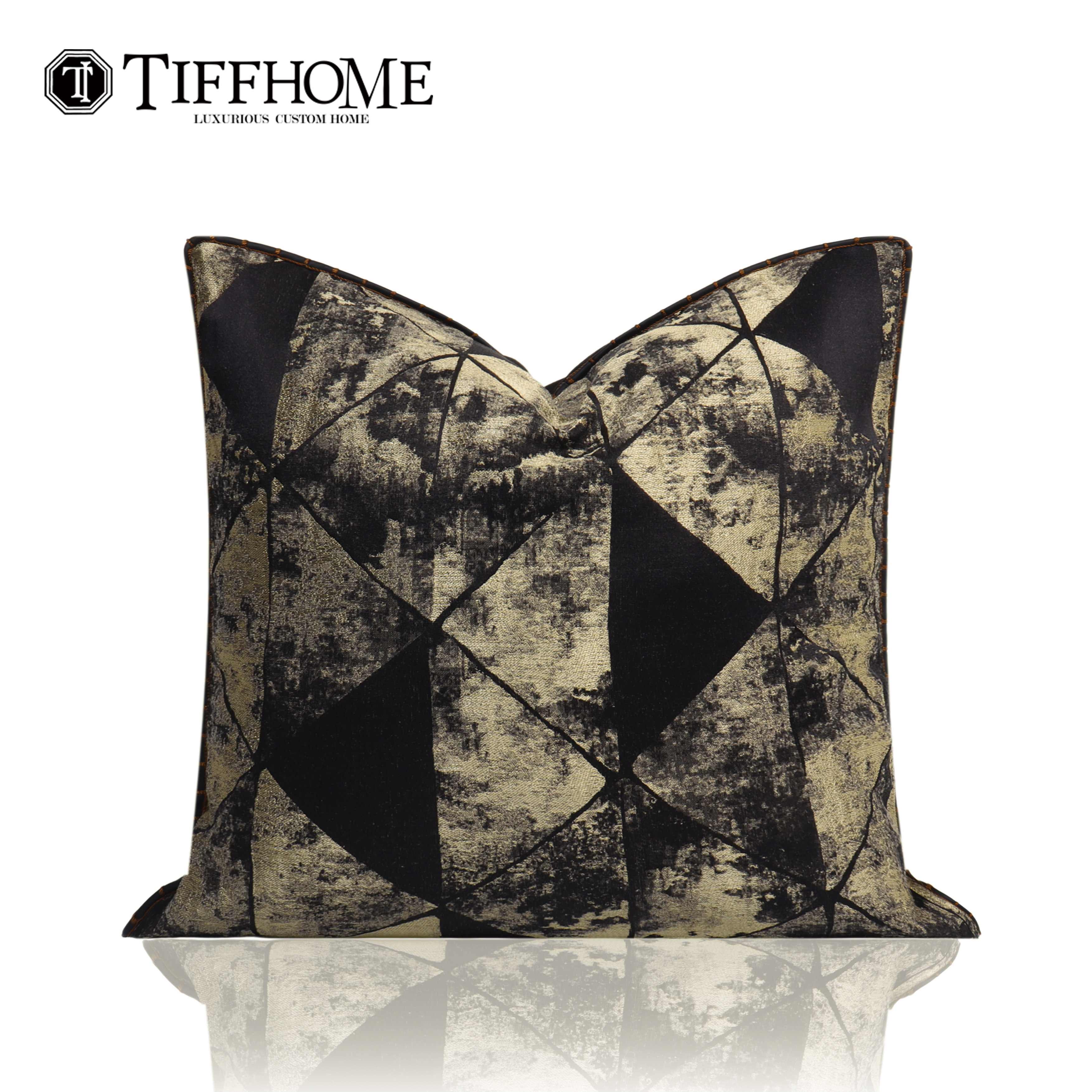 蒂芙家居中古风几何进口高端轻奢靠枕设计师黑金酒店民宿装饰抱枕