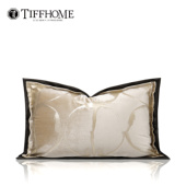 法轻奢中古样板房沙发抱枕民宿米金色肌理双飞边烫金长腰枕靠枕套