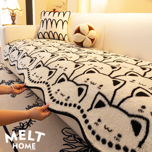 【毛绒】舒棉绒异形沙发盖垫子冬季毛绒皮沙发套罩秋冬直排一片式