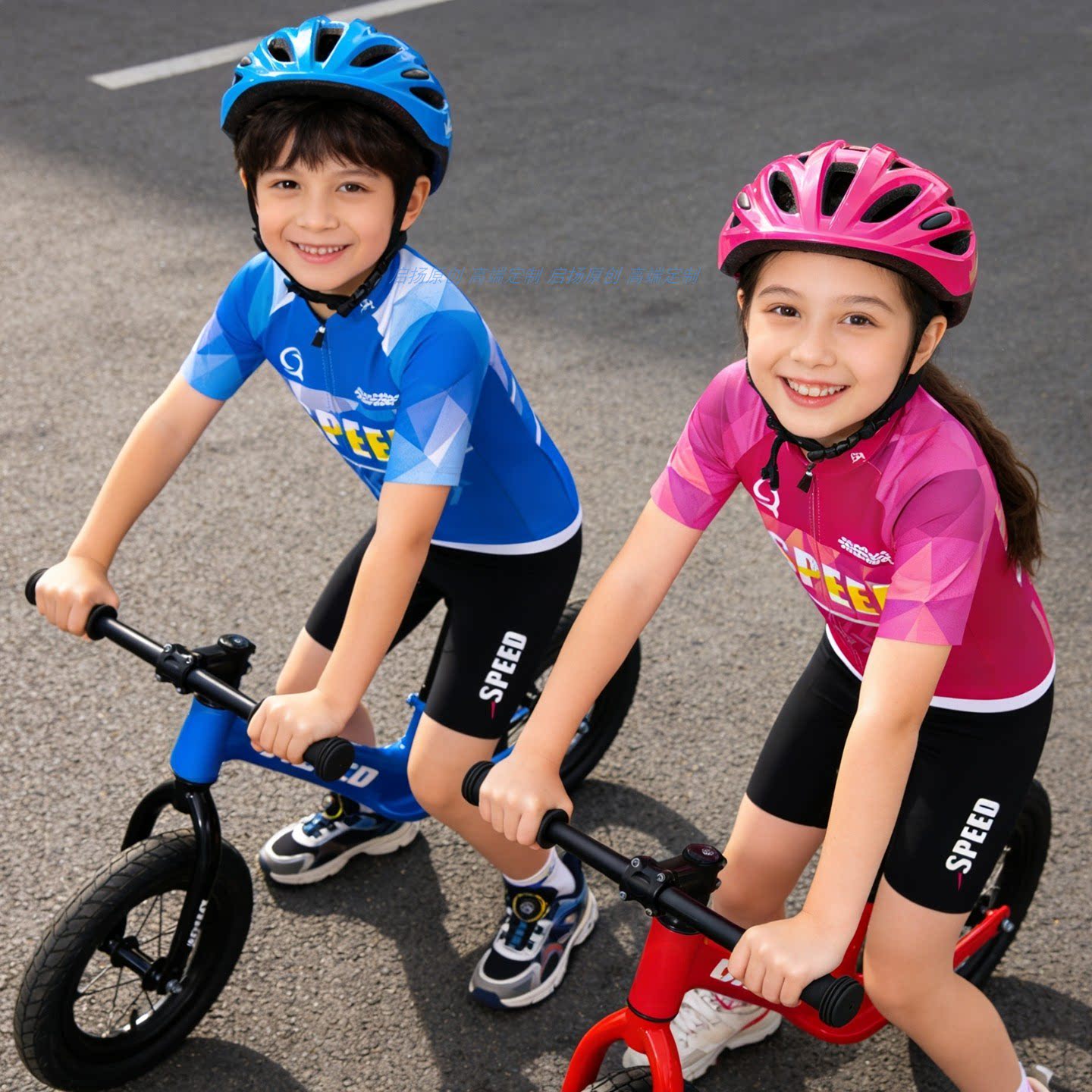 骑行速干儿童男女春秋冬平衡车短袖套装专业自行车表演亲子轮滑服