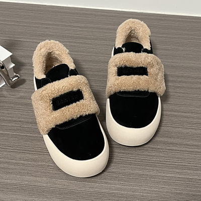 捡漏~外贸原单大码女鞋冬季加绒保暖毛毛鞋休闲厚底棉鞋魔术贴