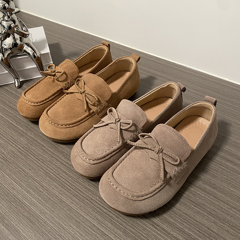 2025女士新款真皮豆豆鞋超软反绒牛皮乐福鞋春季百搭休闲平底鞋,女鞋,乐福鞋（豆豆鞋）,淘宝优惠券,粉丝福利购,淘宝优惠卷