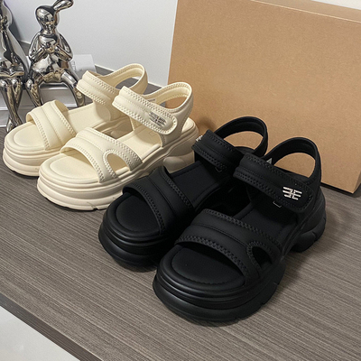 2025女鞋 撤柜热~家厚底舒适休闲凉鞋白色百搭小个子魔术贴沙滩鞋