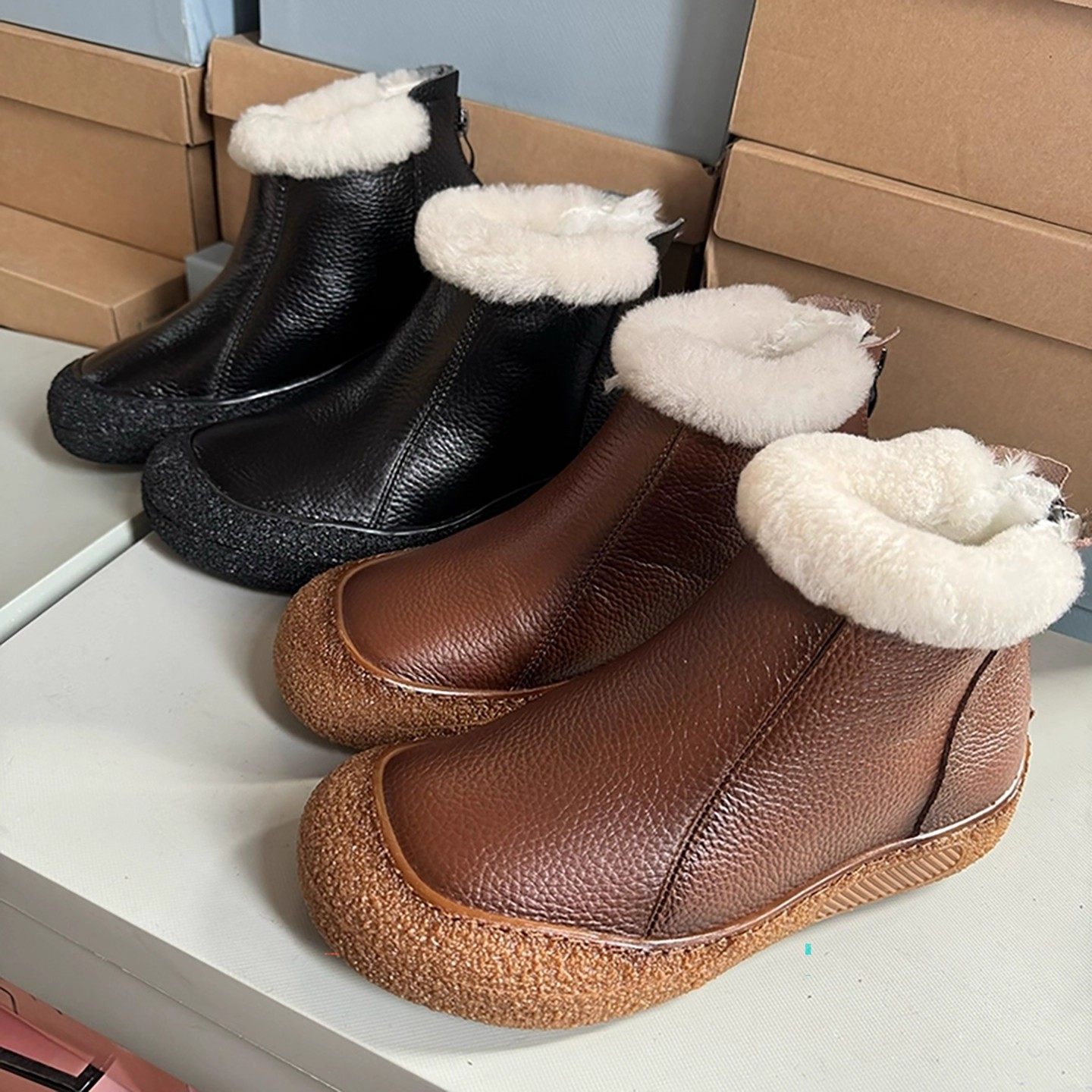 断码清仓捡漏头层牛皮毛绒雪地靴女冬季加绒保暖防滑软底短筒棉靴,女鞋,时尚雪地靴,淘宝优惠券,粉丝福利购,淘宝优惠卷