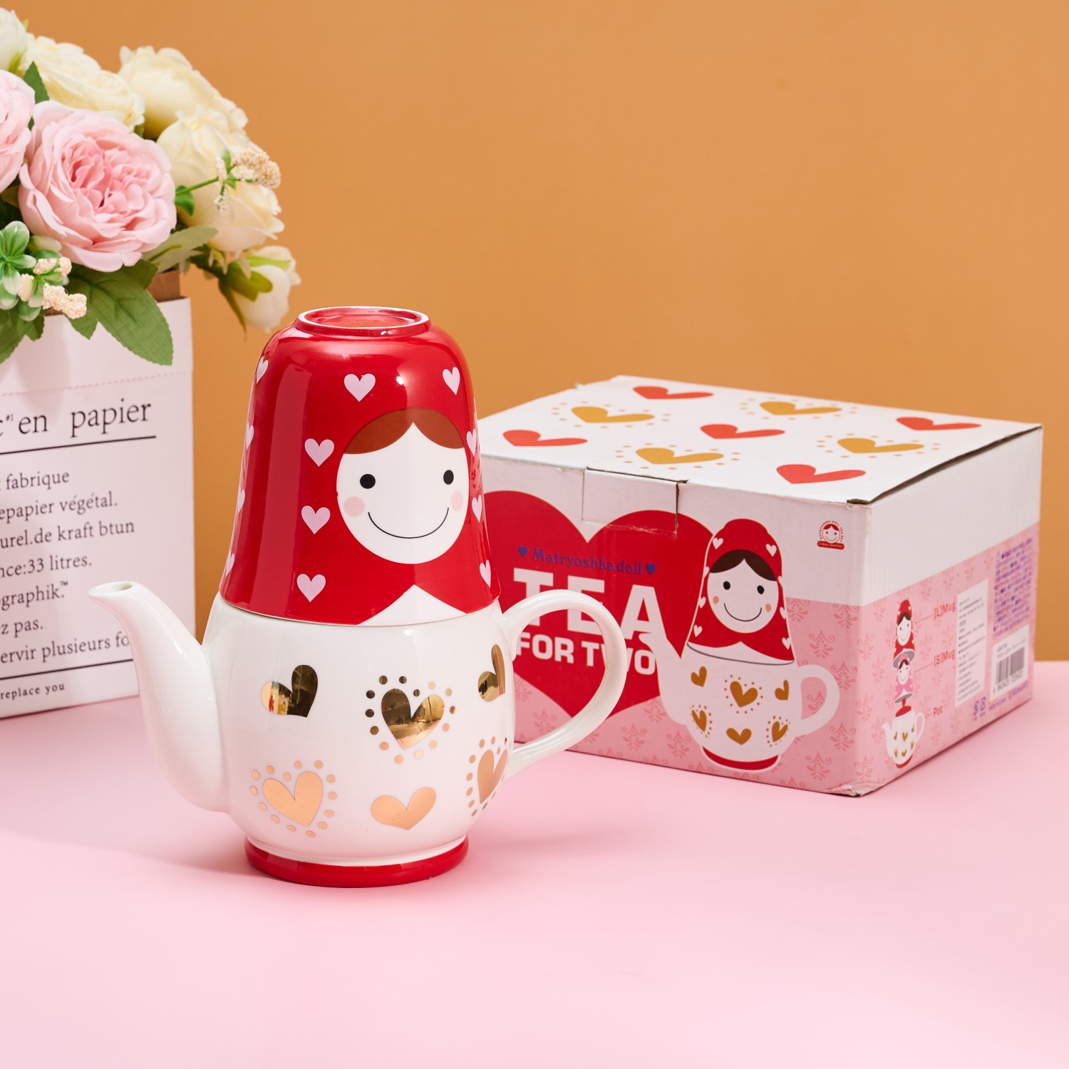 俄罗斯套娃茶杯茶壶套装一壶两杯