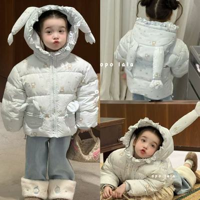 opolala25冬卡通连帽羽绒服