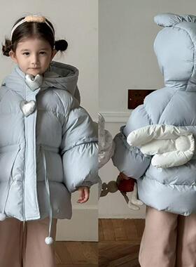 90-130女童24冬小中童洋气可爱时尚个性休闲连帽天使翅膀羽绒服