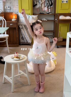 opolala正品90-130女童26夏韩版洋气可爱纱纱小天鹅连体游泳衣