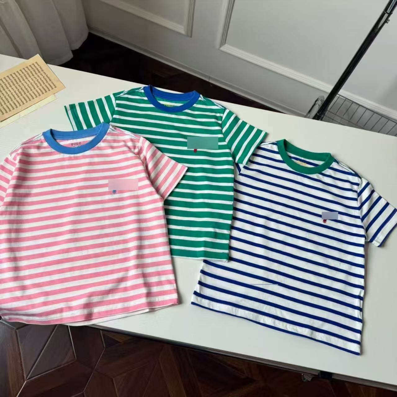 120-160男女童25夏中大童韩版休闲百搭简约拼色圆领T恤条纹短袖