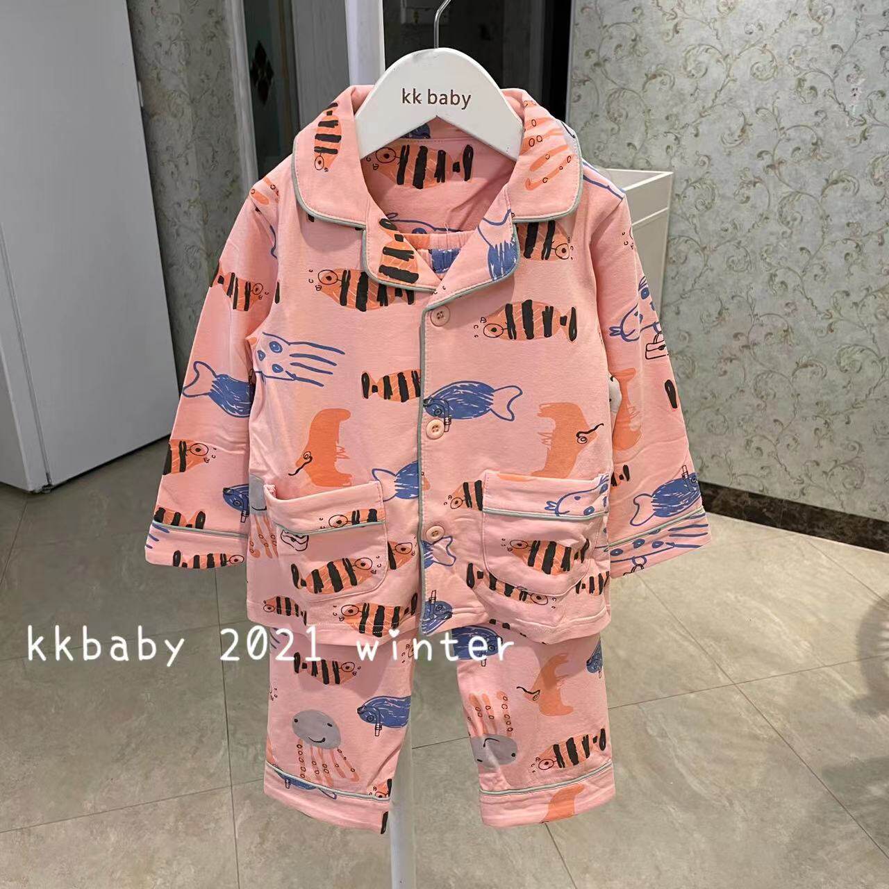 kkbaby韩版童装21秋男童女童纯棉可爱舒适印花长袖睡衣家居服套装