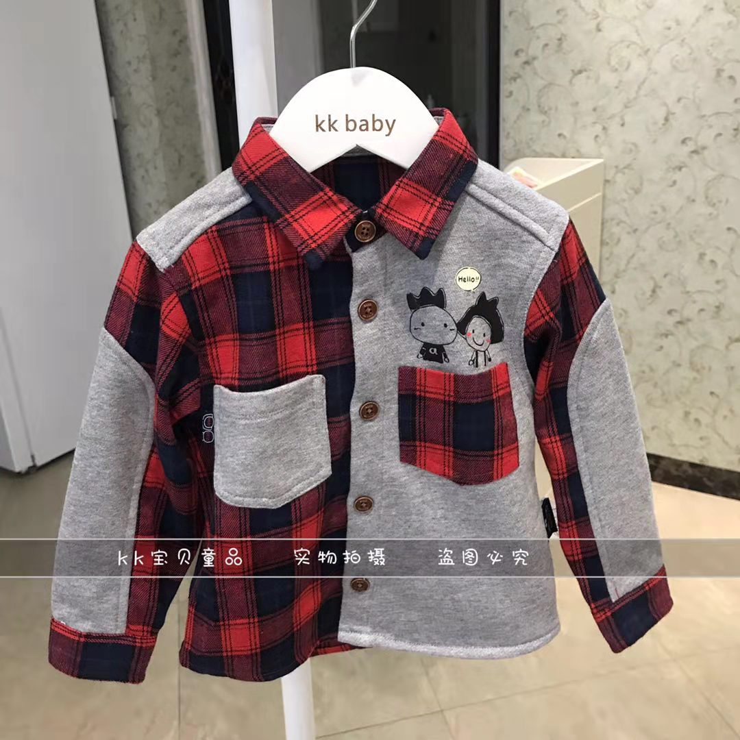 kkbaby韩国童装原单休闲格子拼接