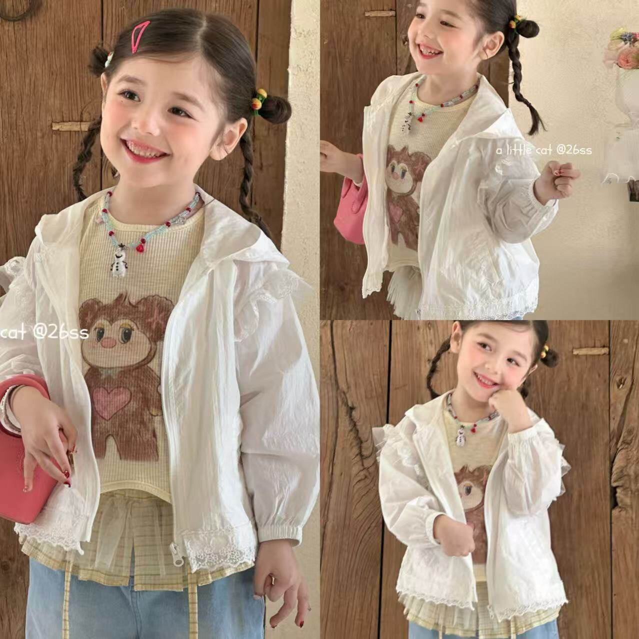 110-150女童蕾丝连帽防晒衣外套